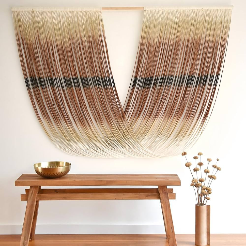 Macrame Wall Hanging Dip-Dye Large Craftsmanship Yarn Wall Art Fiber Home Boho Wall Decor 57"W x ... | Amazon (US)