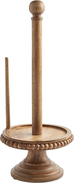 Mud Pie, Brown, Wood Beaded Paper Towel Holder, 16" x 6 1/2" Dia | Amazon (US)