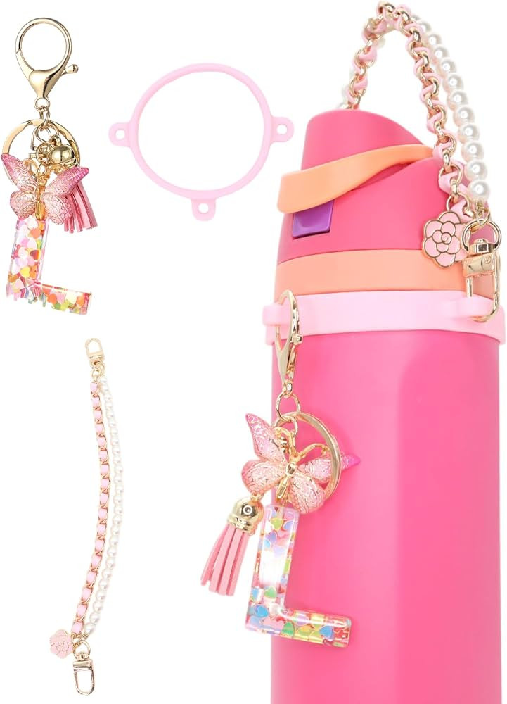 Letter Accessories for Owala Water Bottle 24-40oz, 3PC Cute Initial Keychain & Water Bottle Handl... | Amazon (US)