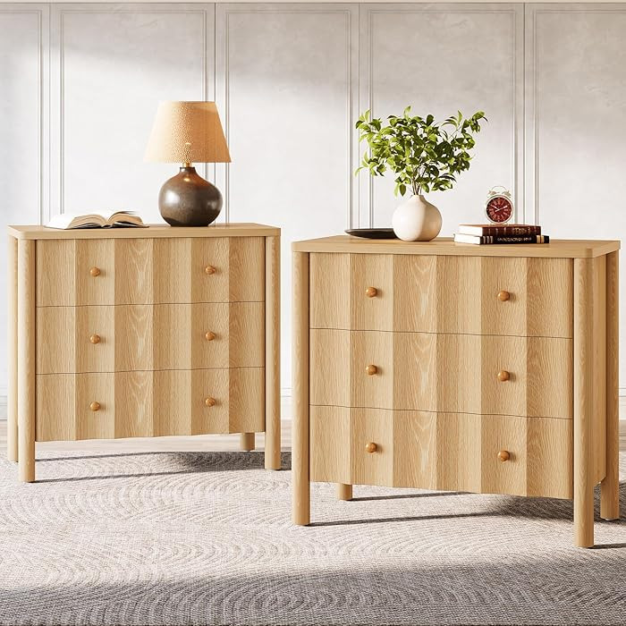 Tribesigns Nightstands Set of 2, Wood Bedside Table with 3 Drawers, Natural Oak Night Stand for B... | Amazon (US)