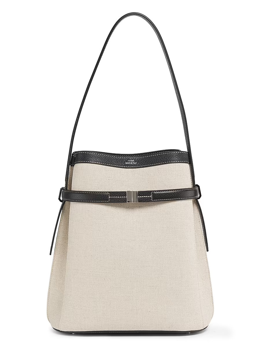 Women's Belted Canvas & Leather Bucket Bag - Ecru Black | Saks Fifth Avenue
