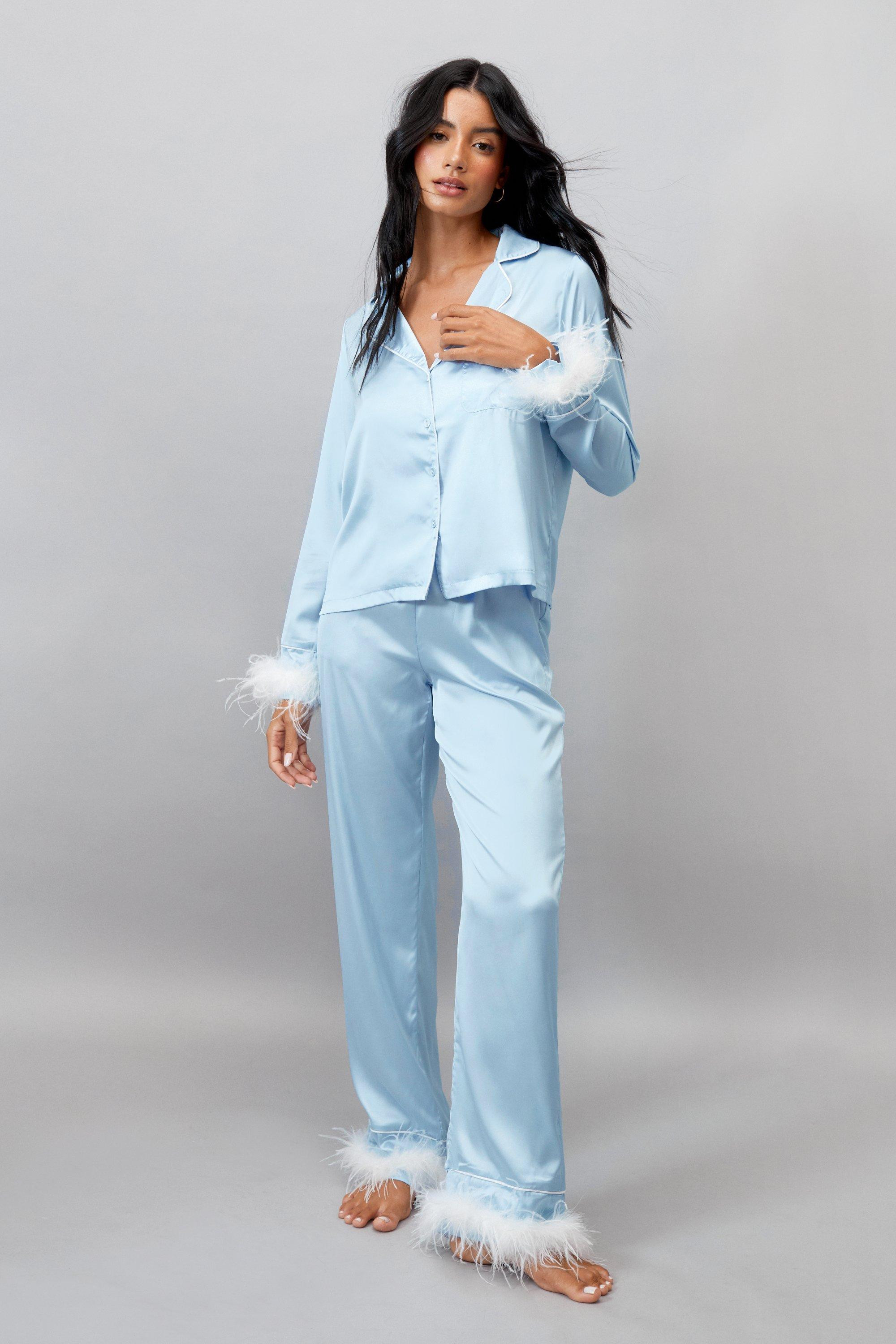 Something Blue Embroidered Feather Pajama Pants Set | Nasty Gal US