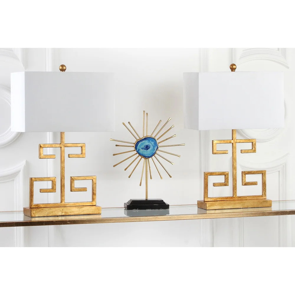 Safavieh Lighting 24-inch Gold Greek Key Table Lamp (Set of 2) - 16"x8"x25" (LIT4160C-SET2) | Bed Bath & Beyond