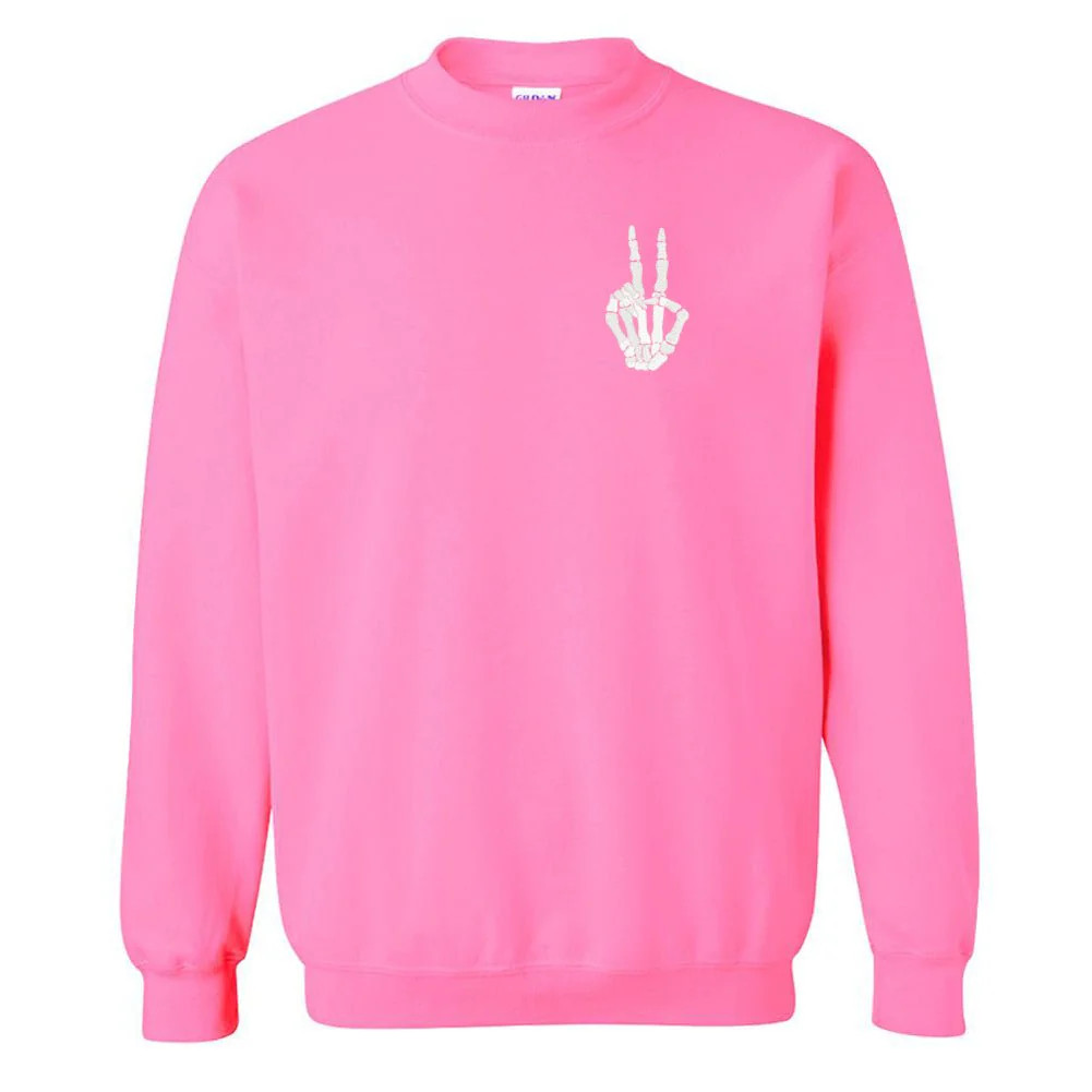 'Skeleton Peace Sign' Crewneck Sweatshirt | United Monograms