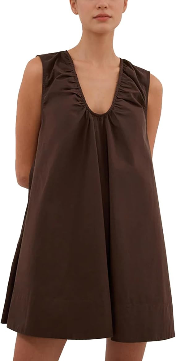 Womens Summer Sleeveless Mini Dress Babydoll Cotton Short Tank Dress Scoop Neck Beach Bubble Dres... | Amazon (US)