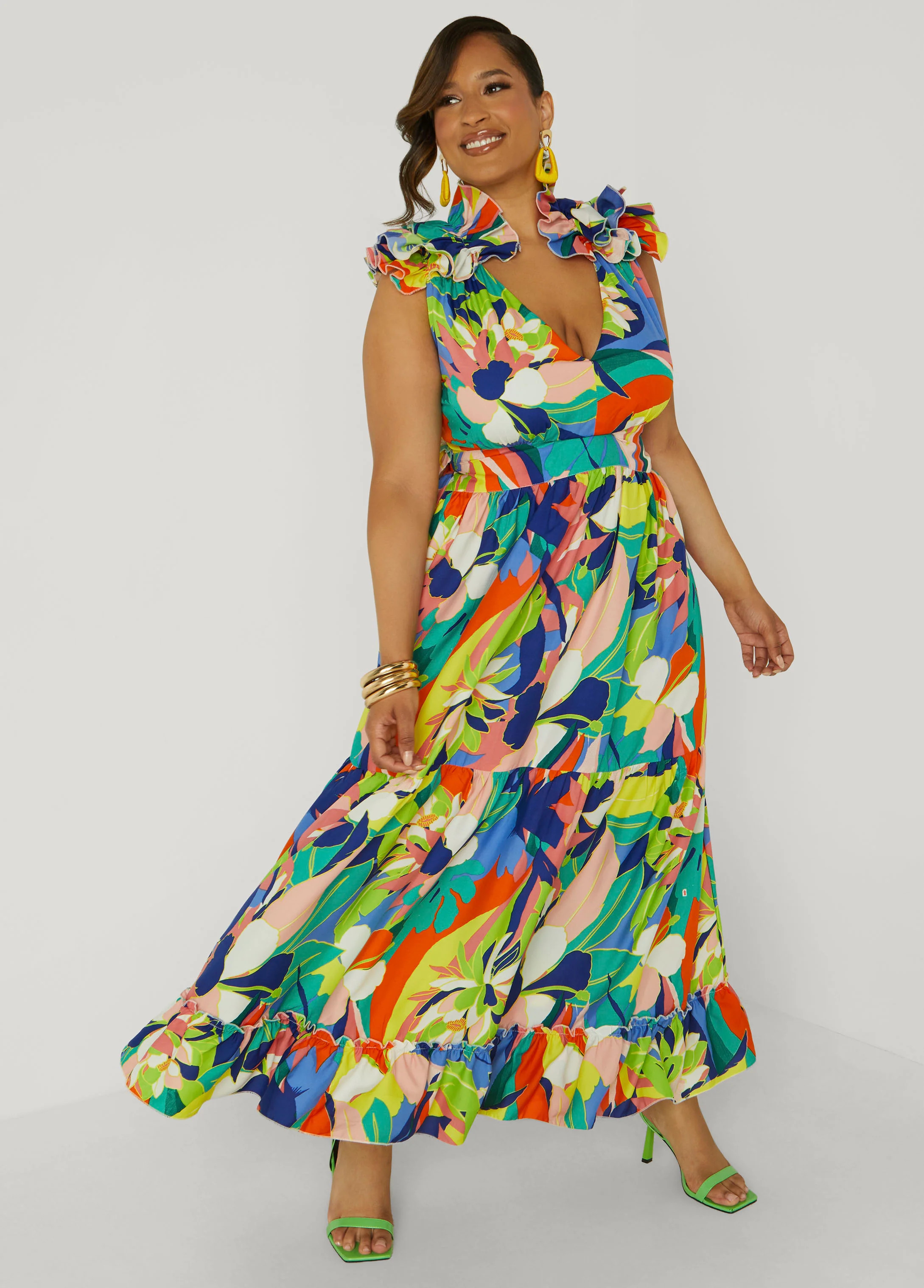 Lace Up Floral Print Maxi Dress | Ashley Stewart