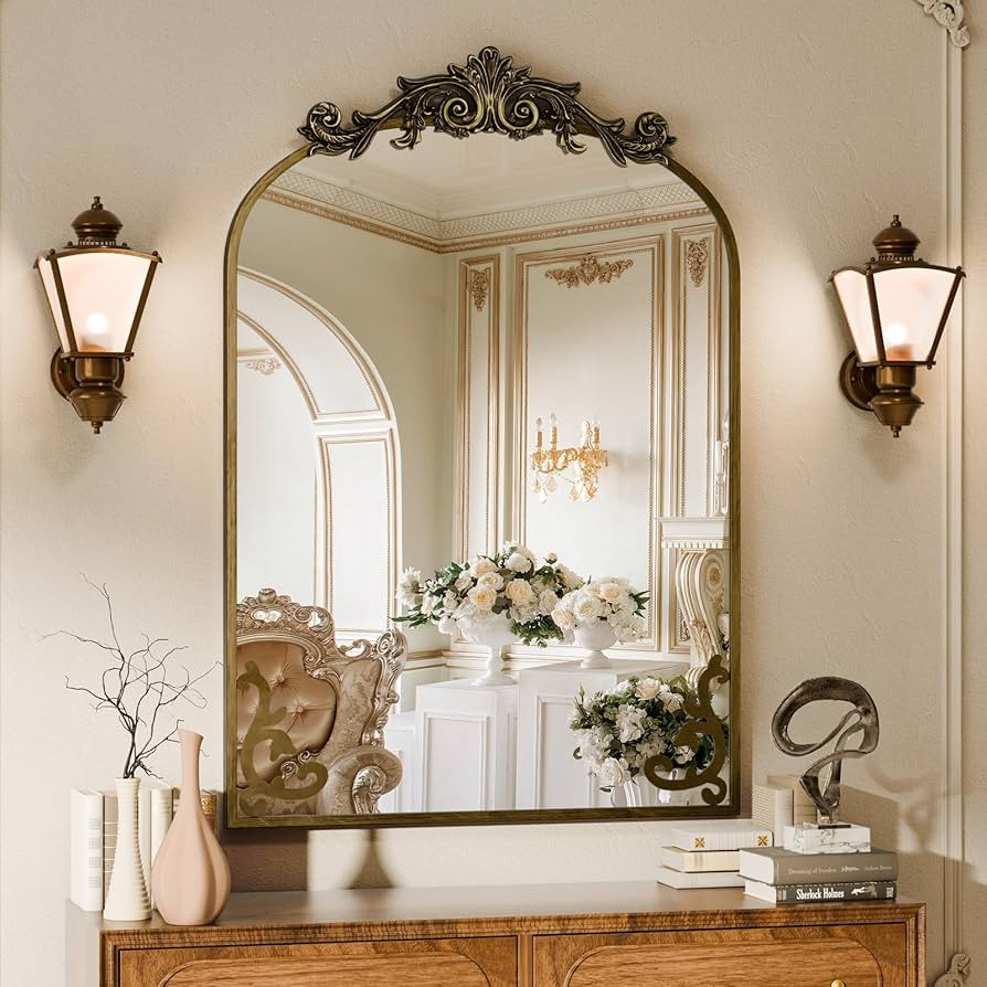 Koonmi Vintage Mirror, 24x36 Antique Barolon Mirror for Wall, Bronze Frame with Ornate Patterns, ... | Amazon (US)