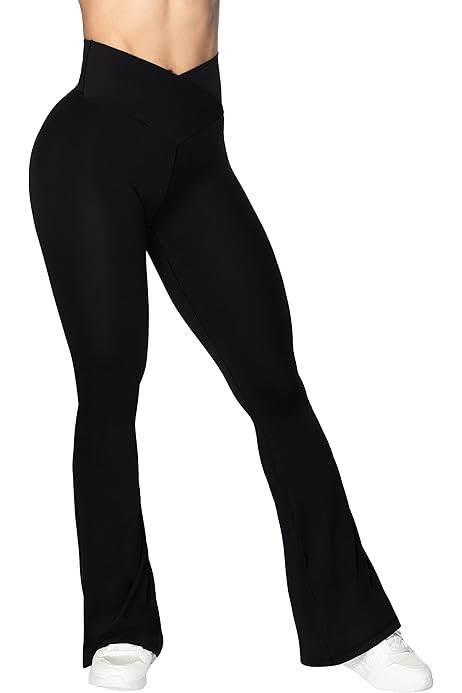 90 Degree By Reflex Womens Wonderlink Madison Elastic Free High Crossover V-Back Waist Flared Leg... | Amazon (US)