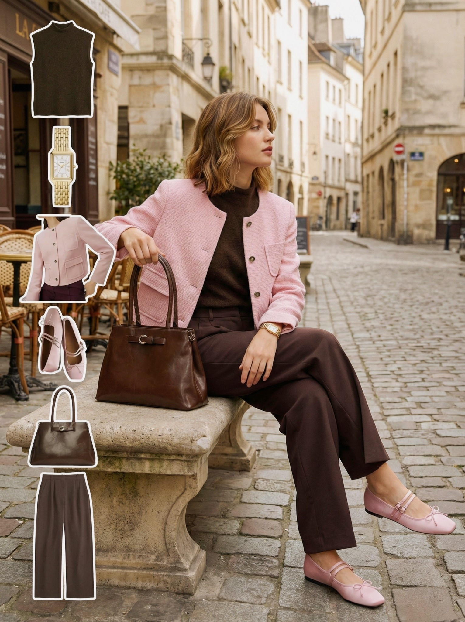 ✨ Blush Tailoring with Chocolate Tones ✨

A refined city look built around soft blush tailoring and rich chocolate layers. The cropped pink jacket adds a feminine structure and light contrast, while the deep brown knit anchors the palette with warmth and depth.

Fluid chocolate trousers create a long, elegant line that feels polished yet relaxed. Blush ballet flats echo the jacket for a cohesive tonal story while keeping the look graceful and wearable. The structured brown top handle bag reinforces the espresso palette, and gold accents bring a subtle glow that elevates the entire outfit.

🤍 Style Notes:
• Cropped blush jacket for soft tailored structure  
• Chocolate knit top for warm contrast  
• Fluid brown trousers for an elongated silhouette  
• Blush ballet flats for tonal harmony  
• Structured brown top handle bag for classic polish  
• Gold watch for a refined finishing touch  

Everything linked and ready to shop ✨

#LTKootd #LTKSeasonal #LTKChic

#LTKgrwm #LTKootd #LTKWorkwear

#LTKootd #LTKSeasonal #LTKgrwm