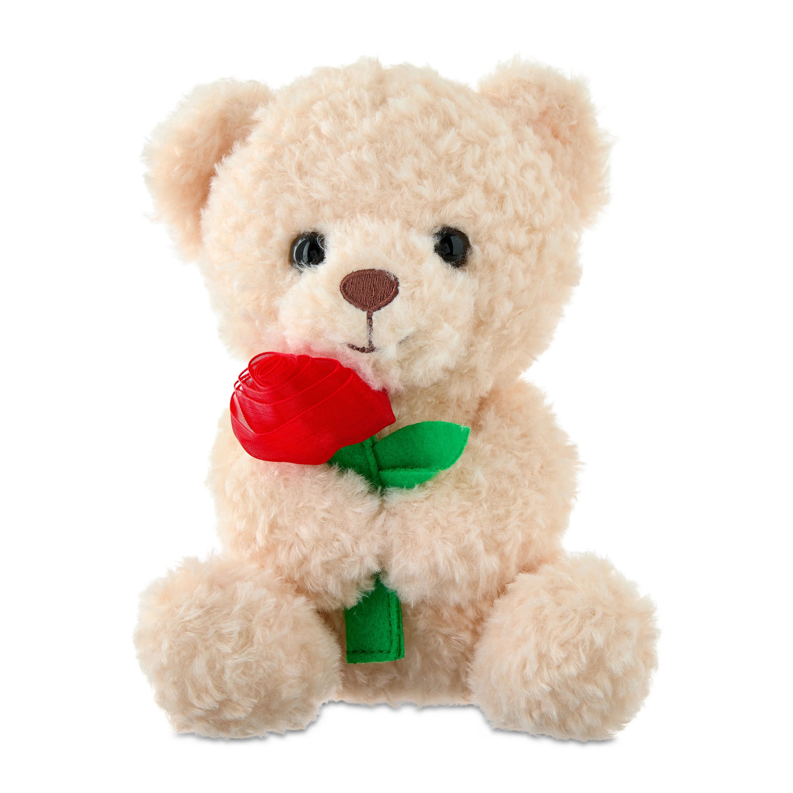 Small Bear with Rose Plush, Cream, 7", Valentine's Day by Way To Celebrate | Walmart (US)