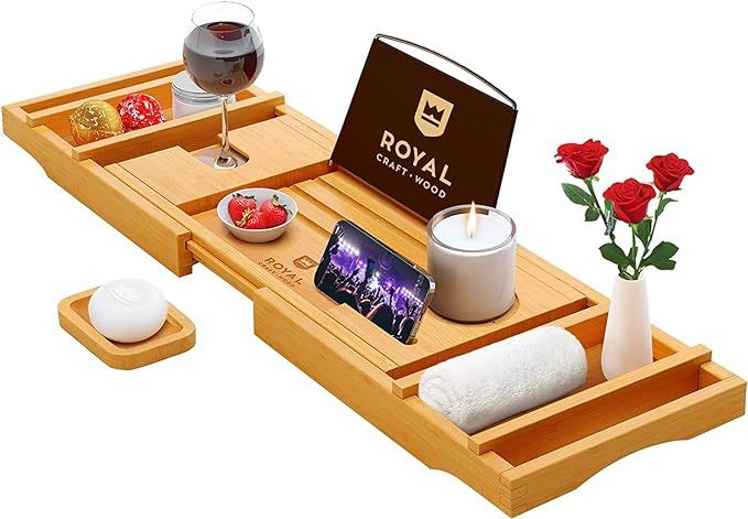 Luxury Bathtub Caddy Tray, 1 or 2 Person Bath and Bed Tray, Bamboo Bathtub Tray Expandable, Bath ... | Amazon (US)