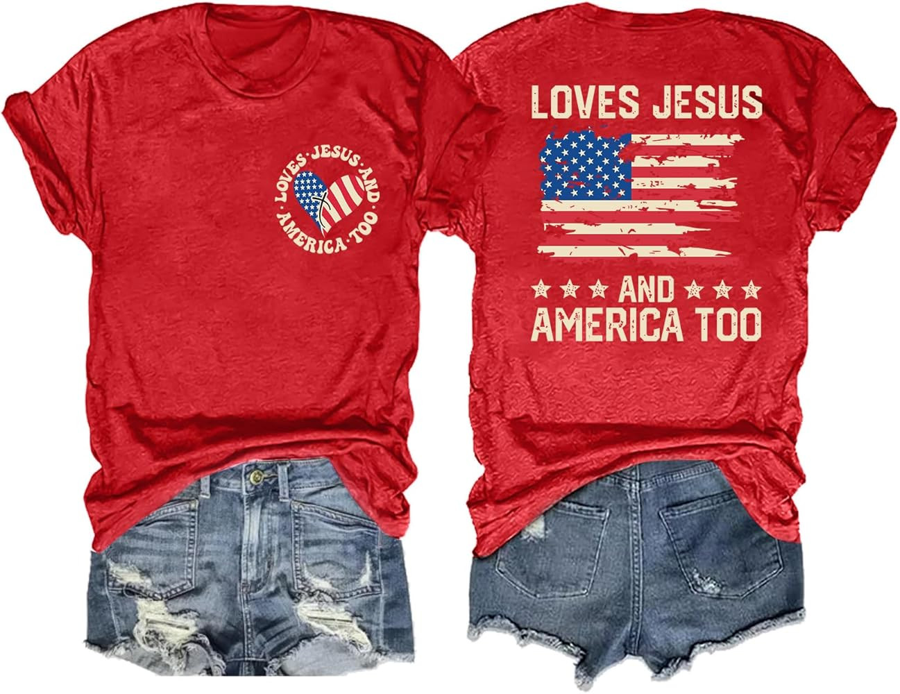 American Flag Shirts for Women: 250th Anniversary Tshirts She Loves Jesus and America Too Tee Tops | Amazon (US)