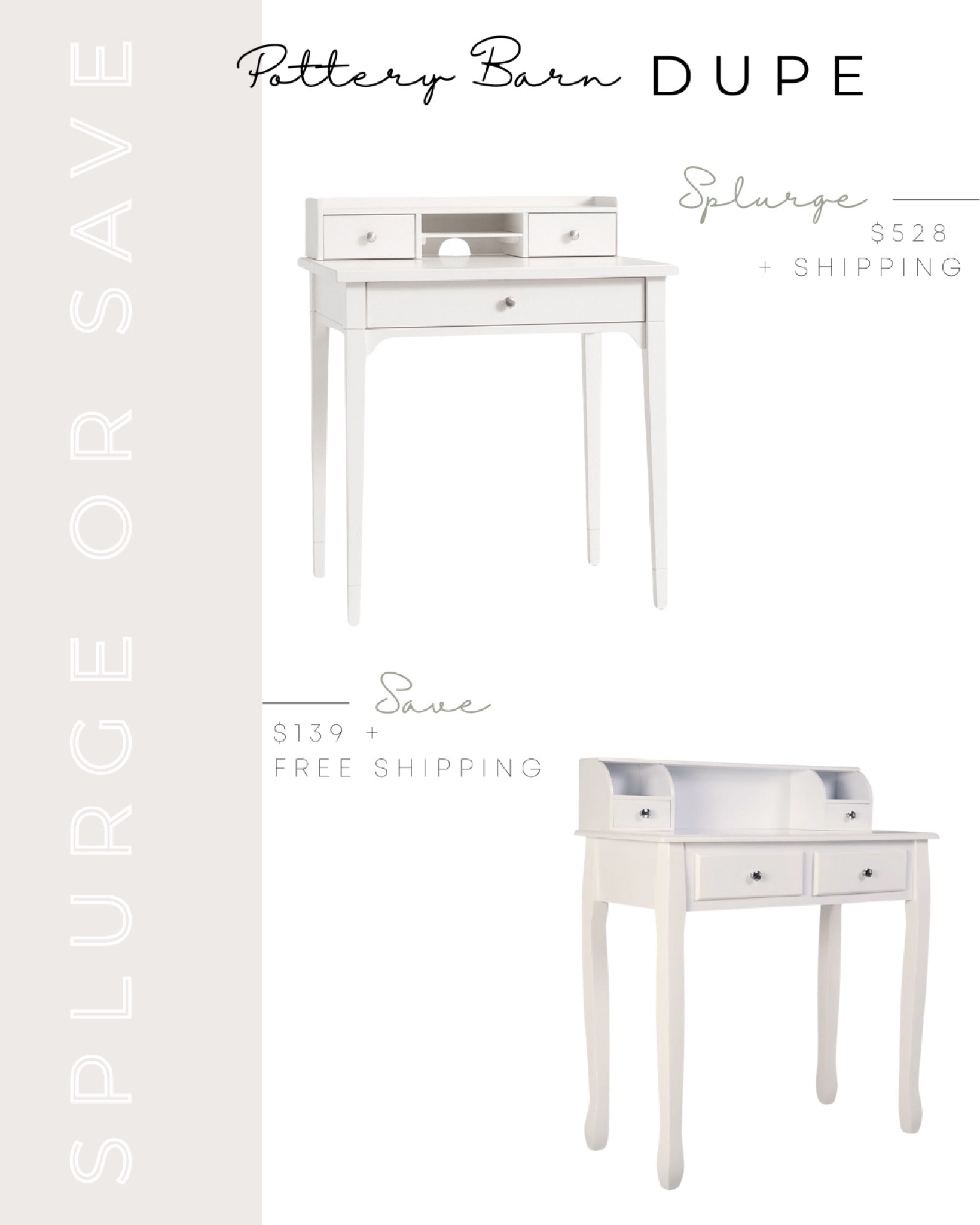 Pottery Barn Morgan Simple Desk with Hutch Dupe | Pottery Barn Lookalike | Pottery Bark Morgan Writing Desk | Pottery Barn Inspired | Pottery Barn Look for Less | Pottery Barn Dupe | Small writing desk | small vanity | small space desk | apartment desk | apartment vanity | splurge or save 

#LTKSaleAlert #LTKHome #LTKBacktoSchool