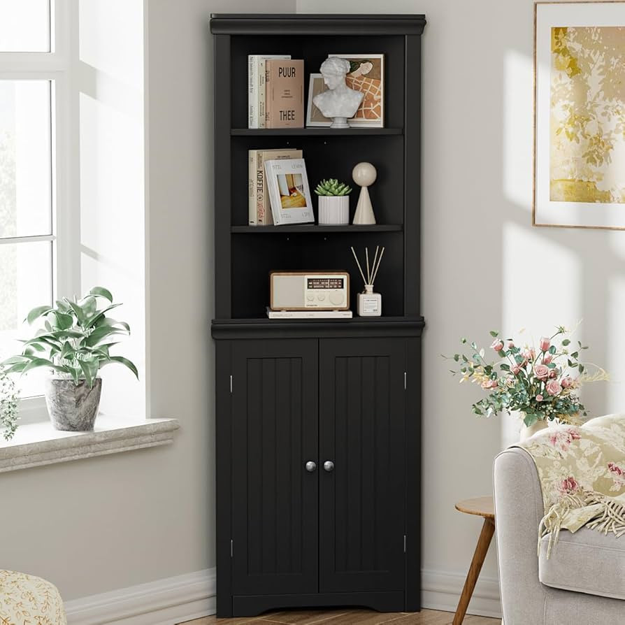 YESHOMY Corner Cabinet,Storage Cupboard with Doors,Tall Storage Cabinet with Adjustable Shelves, ... | Amazon (US)