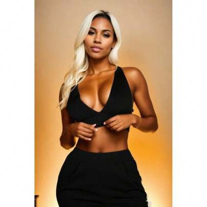 Ribbed Knit Plunge Neck Crop Top | SHEIN