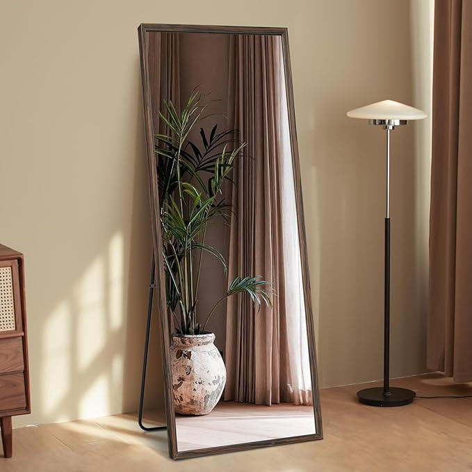 65"×22" Wooden Full Length Mirror, Floor Mirror with Standing Holder Leaning/Hanging Mirror Wood... | Amazon (US)