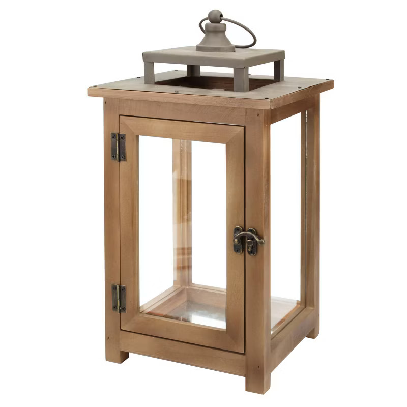 14.5" Large Rustic Wooden Candle Lantern Brown - Stonebriar Collection | Target