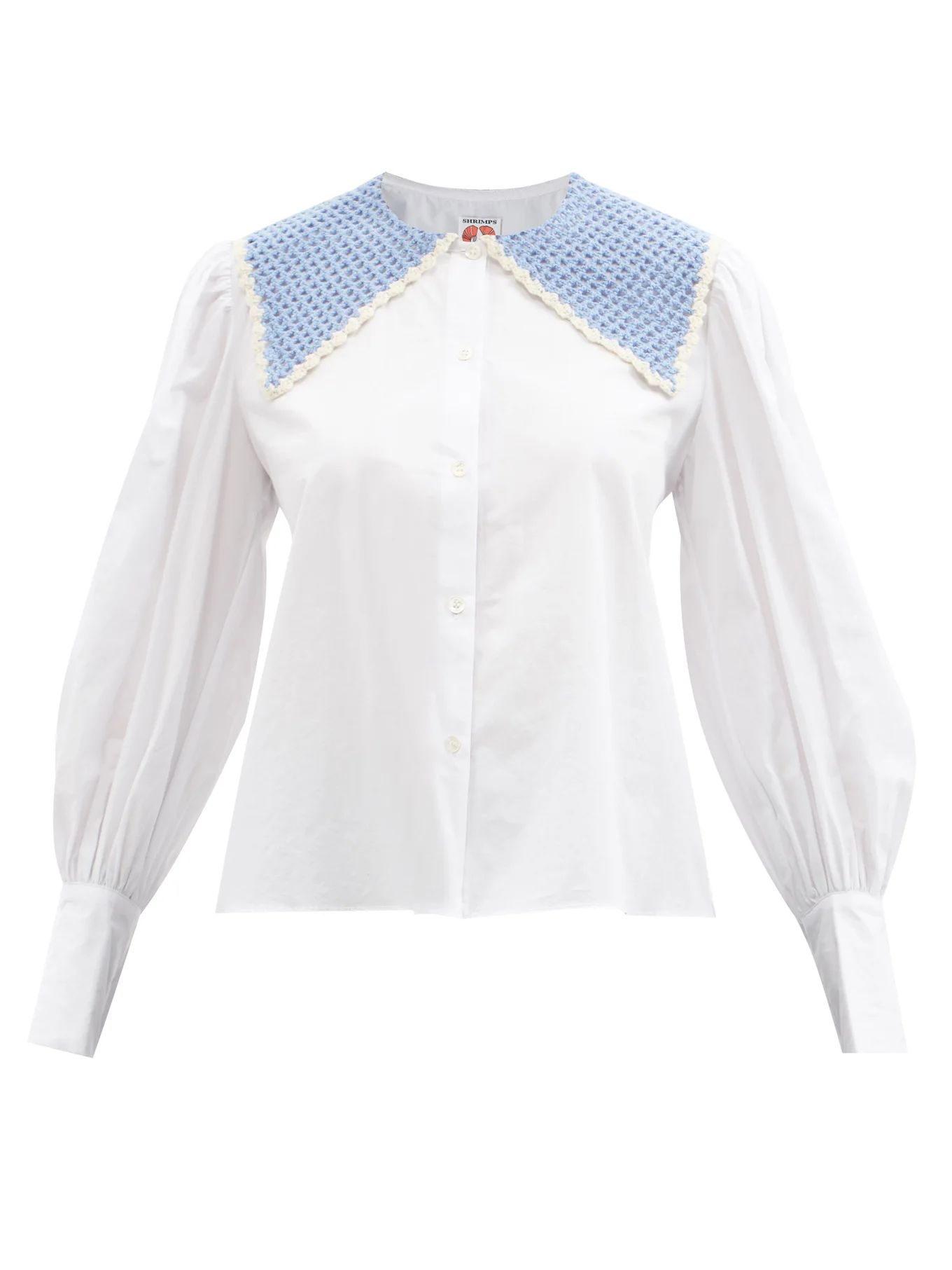 Crochet-collar puff-sleeve cotton-poplin blouse | Shrimps | Matches (US)