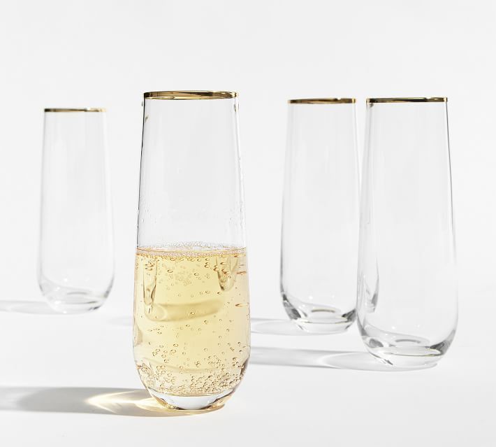 Gold Rim Stemless Champagne Flutes - Set of 4 | Pottery Barn | Pottery Barn (US)