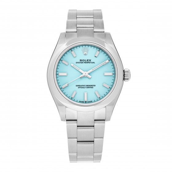 ROLEX Stainless Steel 31mm Oyster Perpetual Watch Turquoise 277200 | FASHIONPHILE (US)