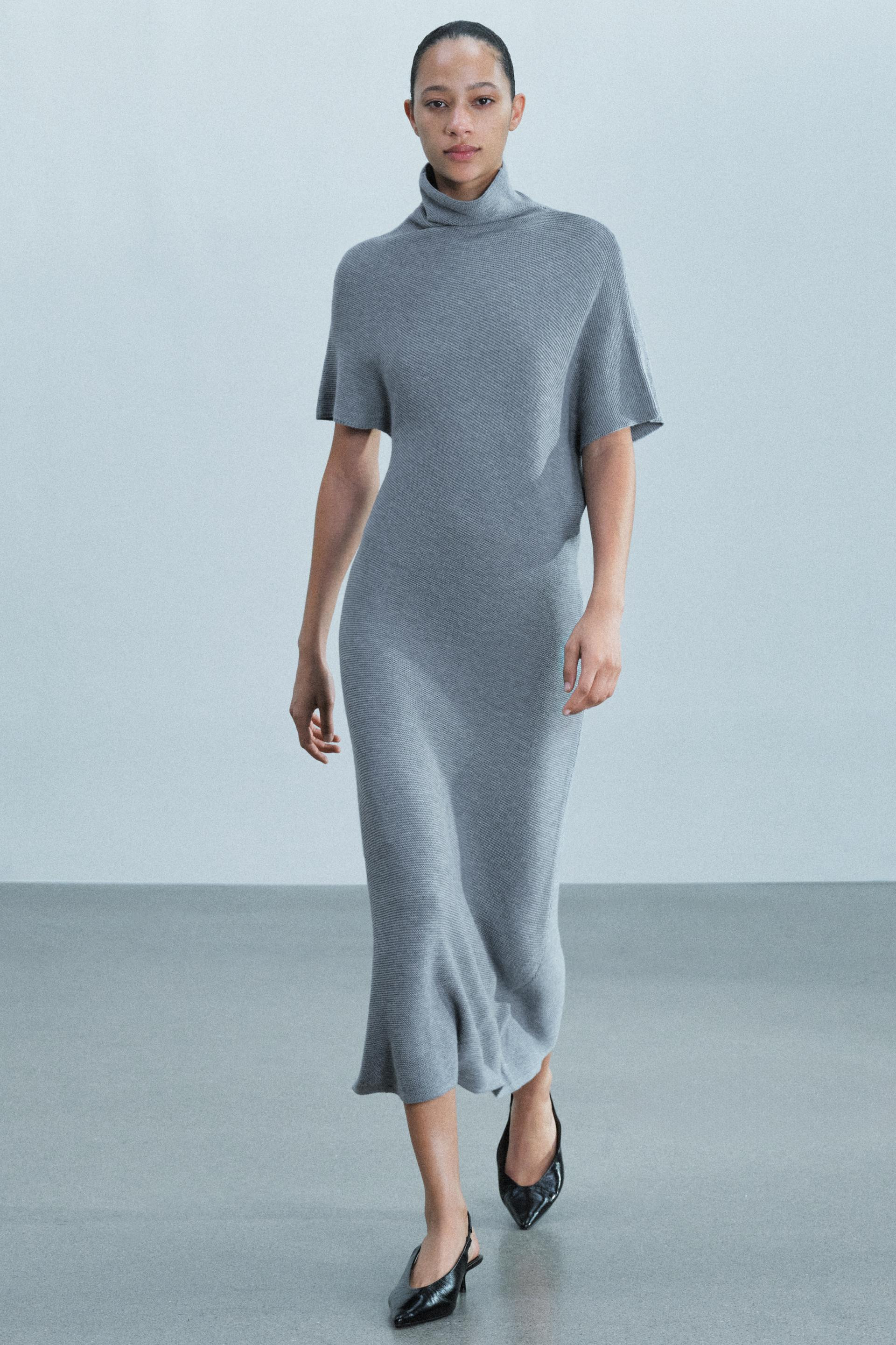 Zara - Long Knit Dress - Gray - M - Woman | Zara US