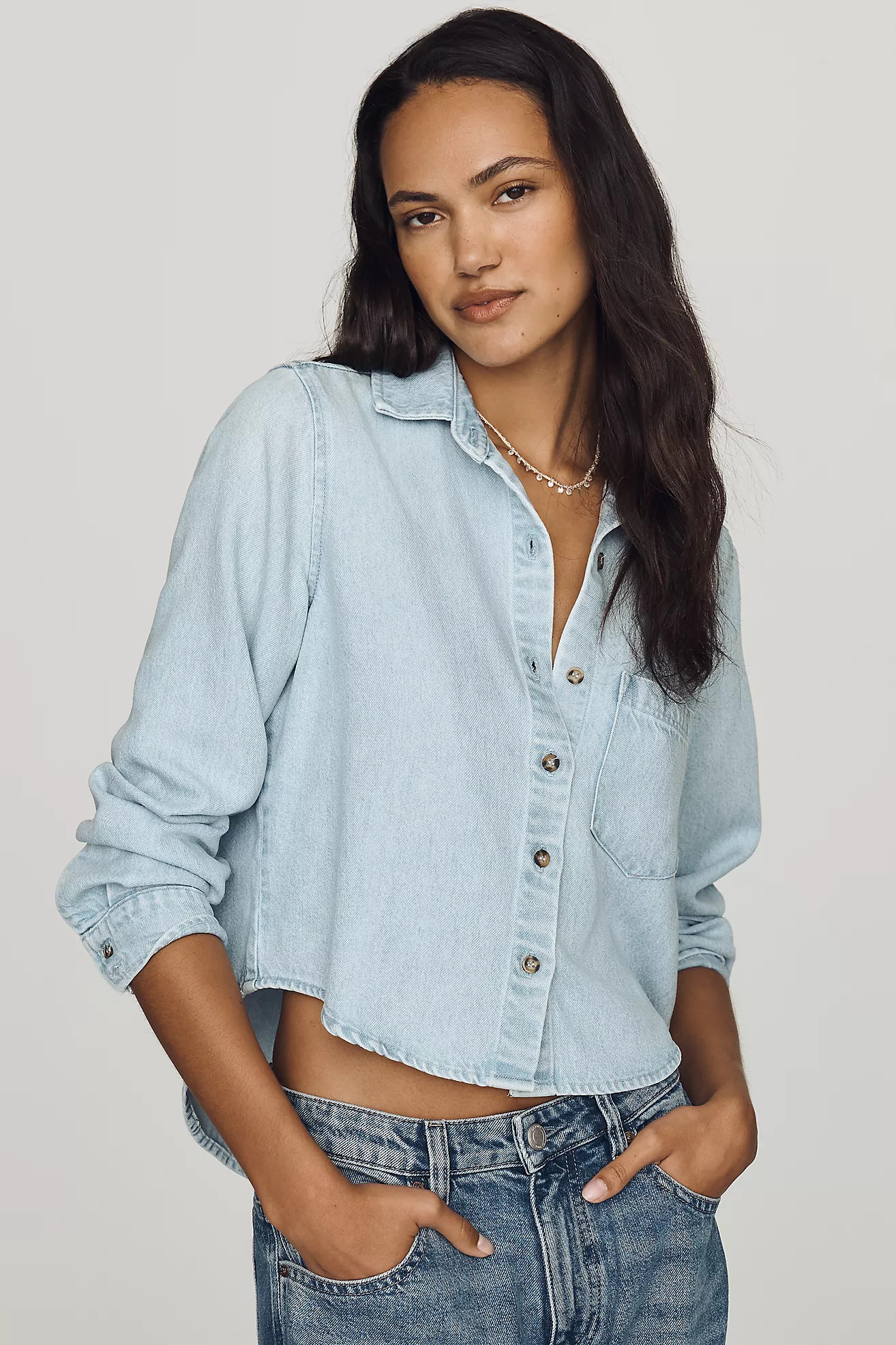 Cloth & Stone Cropped Denim Buttondown Shirt | Anthropologie (US)