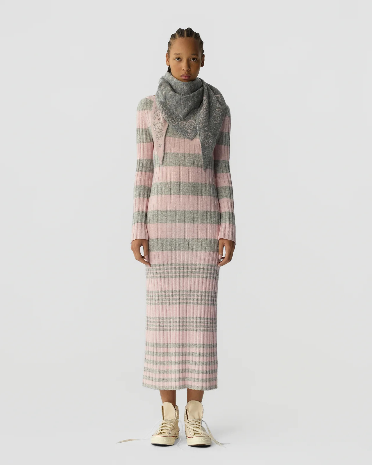 Striped Rib Dress - Powder Pink/Stone | Guest In Residence