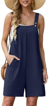 Lepunuo Rompers for Women Summer Boho Loose Fit Sleeveless Short Jumpsuits Overalls Vacation Outf... | Amazon (US)
