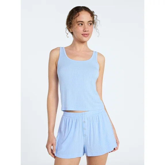 Joyspun Women’s Sleep Ribbed Modal Tank Top and Shorts Set, Size XS-XL, 2X-3X | Walmart (US)