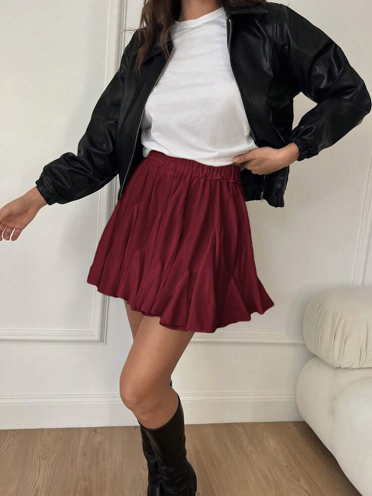 Siren Gaze Women Solid Red Ruffled Hem Mini Skirt, High Waisted Pleated Skirt, Sexy Ballet Tutu S... | SHEIN