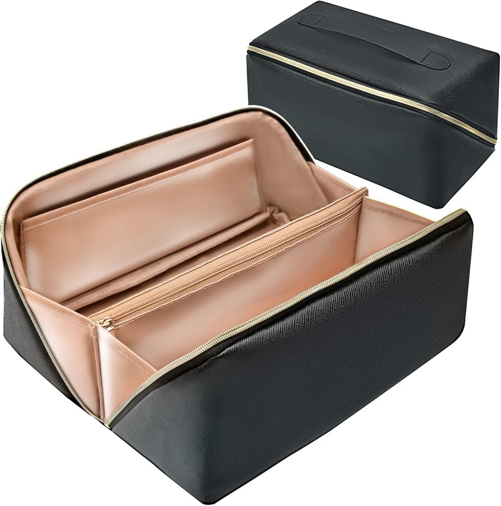 rlokosfb Makeup Bag with Handle and Divider,Large Capacity Waterproof Cosmetic Bag,Large Wide-ope... | Amazon (US)