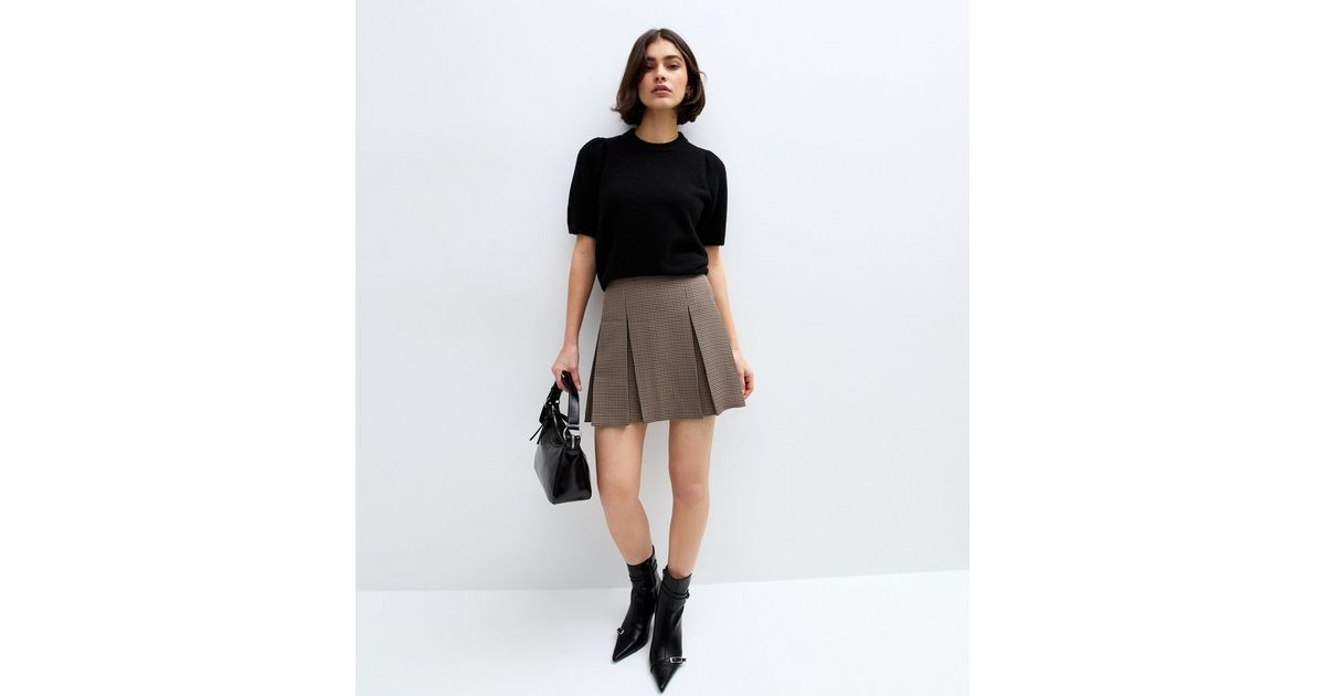 Brown Houndstooth Pleated Skirt | New Look | New Look (UK)