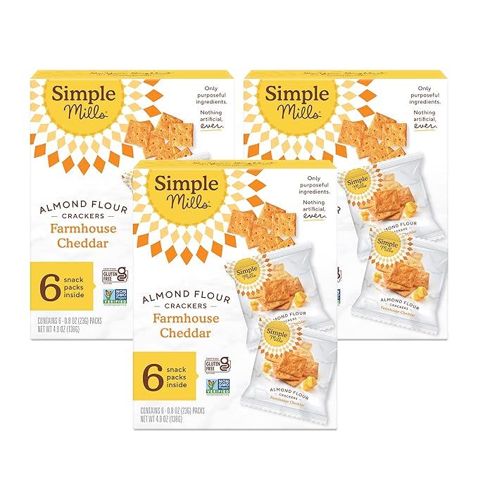 Simple Mills Almond Flour Crackers, Farmhouse Cheddar Snack Packs, Gluten Free, Flax Seed, Sunflo... | Amazon (US)