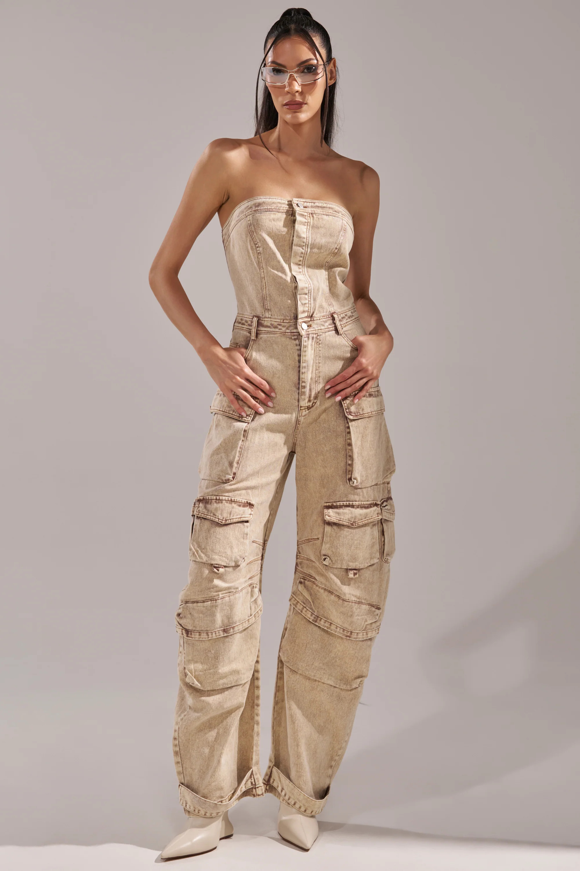 JESSICA DENIM CARGO JUMPSUIT | AKIRA