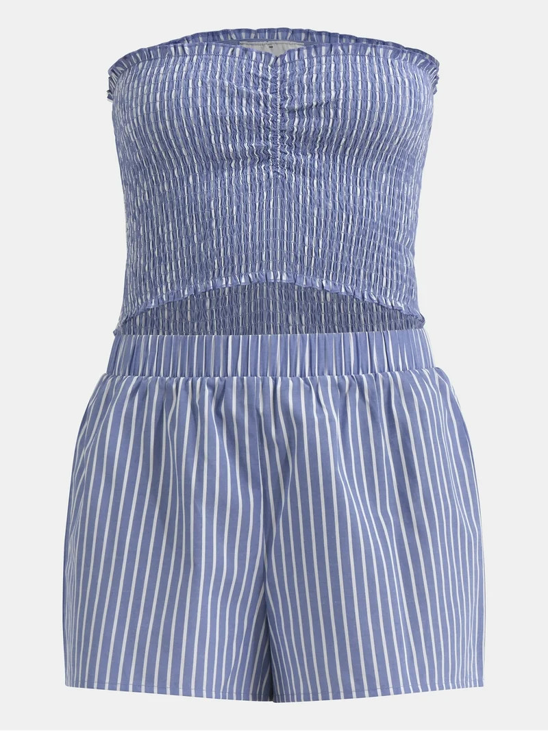 No Boundaries Smocked Tube Top and Shorts Set, 2-Piece, Women's - Walmart.com | Walmart (US)