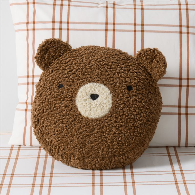 Cuddle Brown Sherpa Bear Face Embroidered Kids Throw Pillow + Reviews | Crate & Kids | Crate & Barrel
