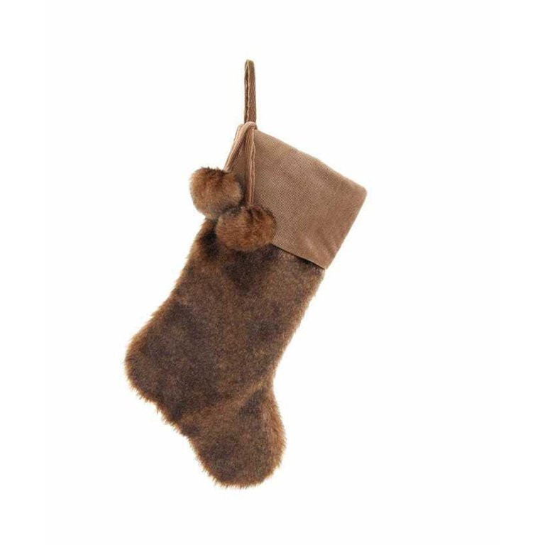 Brown Faux FUR STOCKING with Pom Poms, 20.5" Long, by Kurt Adler | Walmart (US)