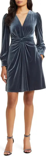 Twist Front Long Sleeve Velvet Fit & Flare Dress | Nordstrom