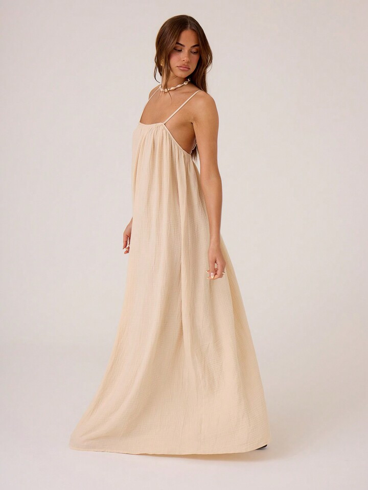 MUSERA Women Plain Color Textured Woven Maxi Cami Dress, For Summer4.66(56) | SHEIN