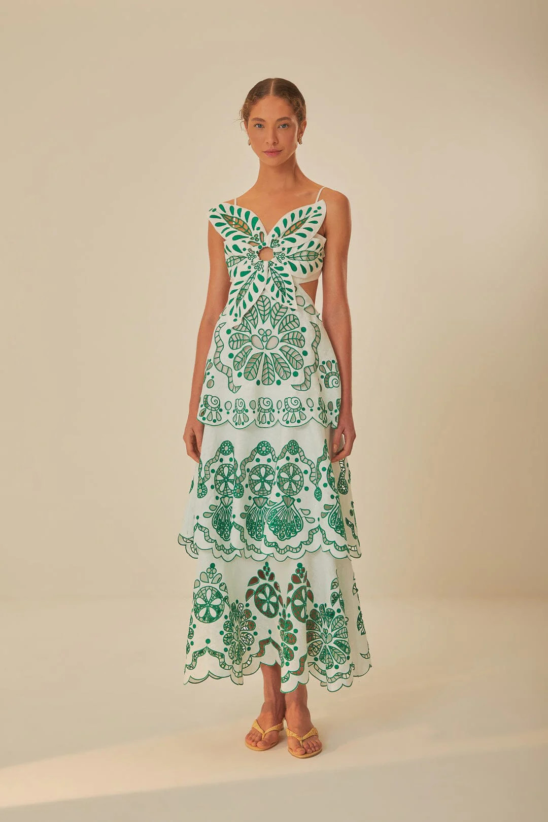 Off-White Flower Richelieu Euroflax™ Premium Linen Midi Dress | FarmRio (US)