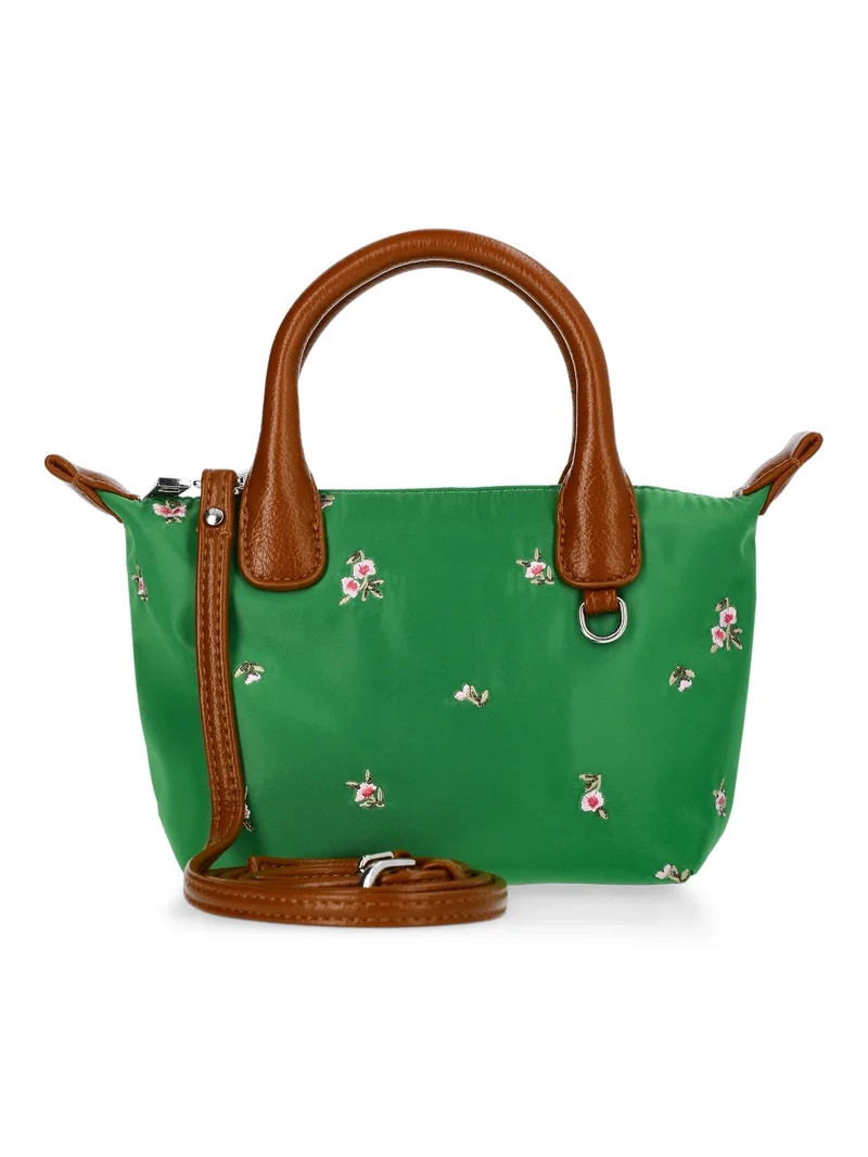 No Boundaries Women's Mini Tote Crossbody Bag, Turf Green with Floral Embroidery | Walmart (US)