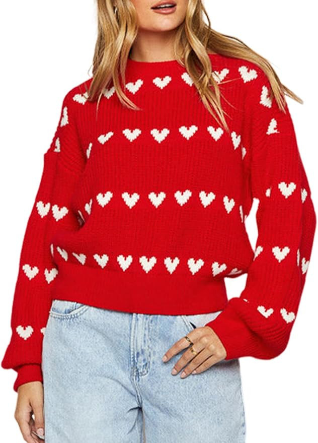 Yimoon Valentine Heart Sweater for Women Cute Long Sleeve Crewneck Chunky Knitted Pullover Sweate... | Amazon (US)