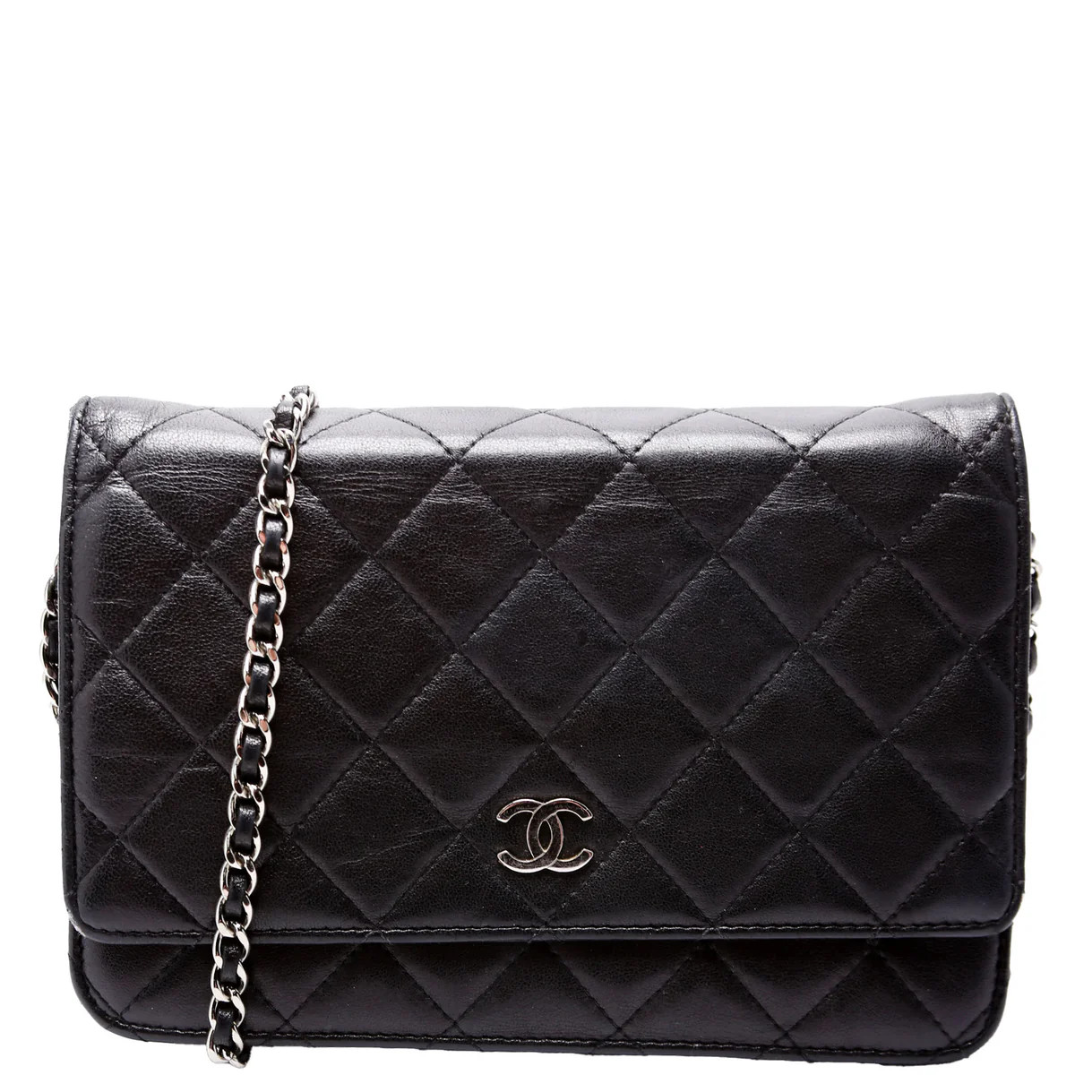 Wallet On Chain Classic Quilted Lambskin Black | Keeks Designer Handbags