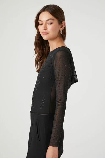 Mesh Rhinestone Cowl Bodysuit | Forever 21 | Forever 21 (US)