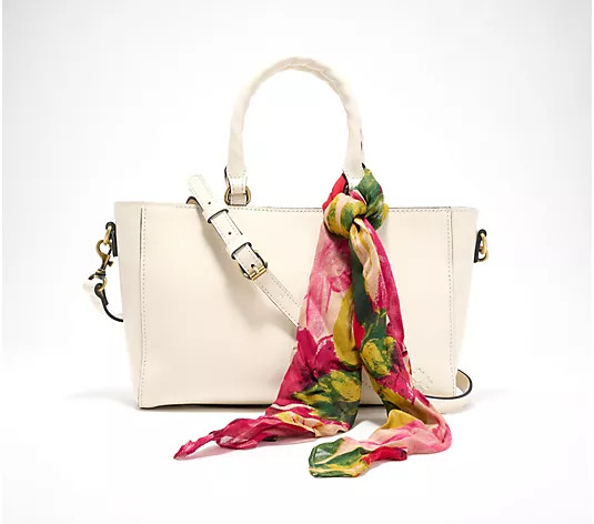 Patricia Nash Aileen Leather Top Handle Satchel with Scarf | QVC