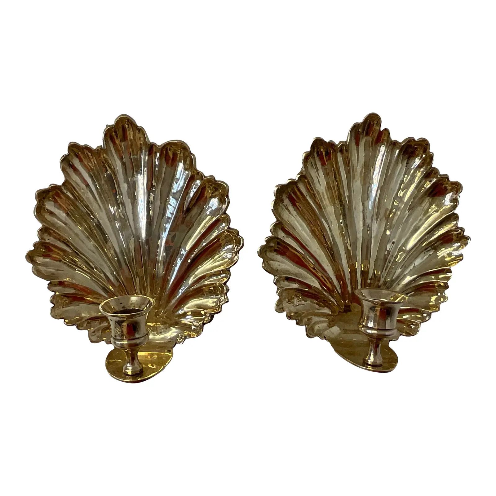 Mid 20th Century Vintage Brass Shell Wall Sconce Candle Holders - a Pair. | Chairish