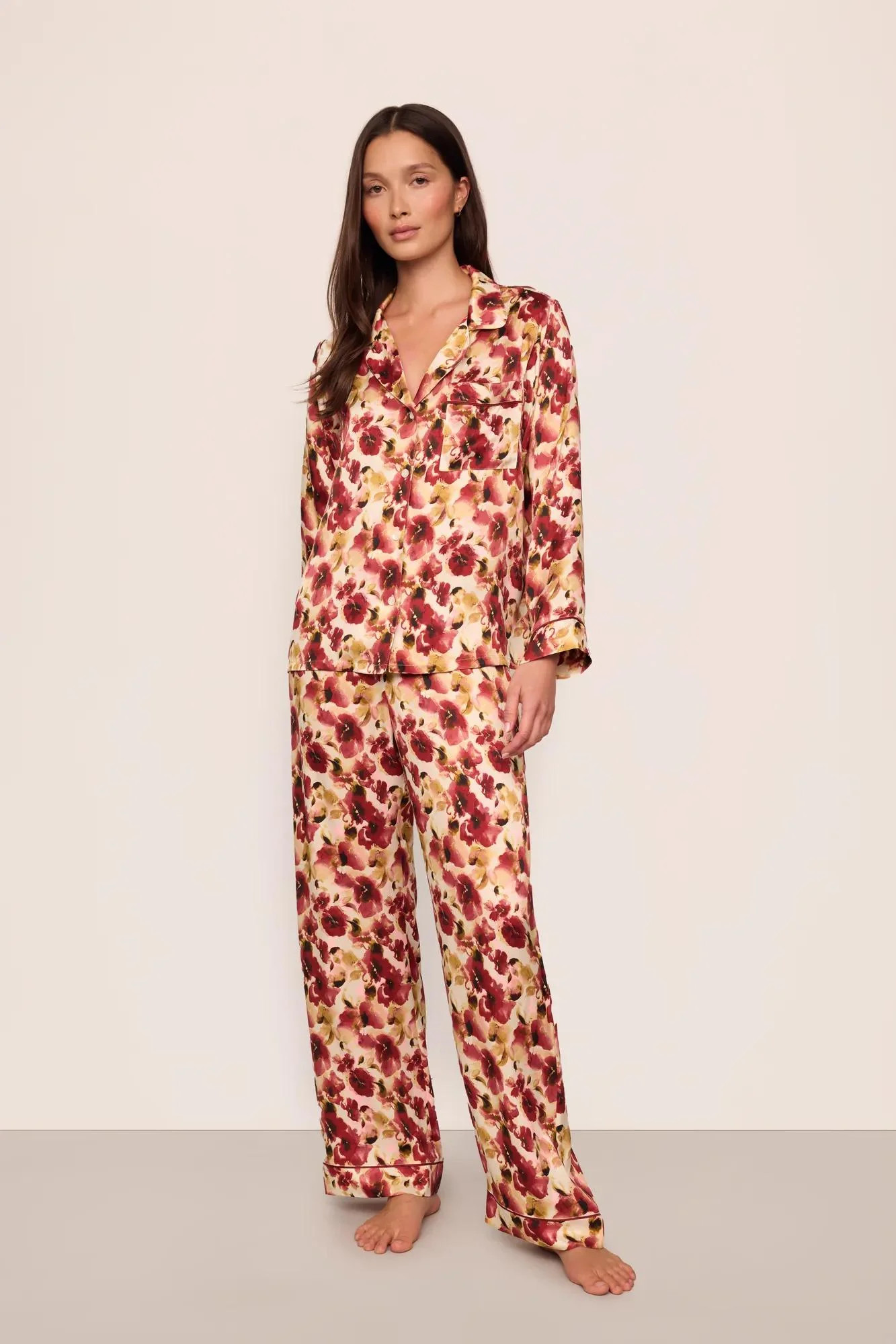Eberjey x  Lily Aldridge - Inez Washable Silk Printed Long PJ Set | Eberjey