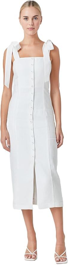 endless rose Linen Buttoned Maxi Dress, Cream, XS | Amazon (US)