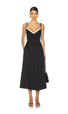 For Love & Lemons Bethany Midi Dress in Black from Revolve.com | Revolve Clothing (Global)
