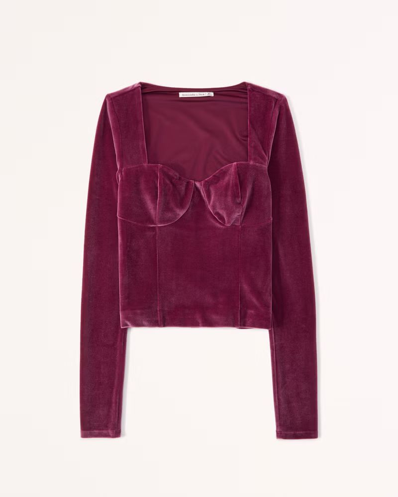 Long-Sleeve Velvet Corset Top | Abercrombie & Fitch (US)